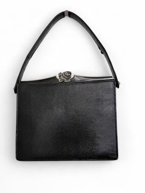 Vintage Koret Lizard Frame Bag — Made in France — Rhinestone Rose Clasp